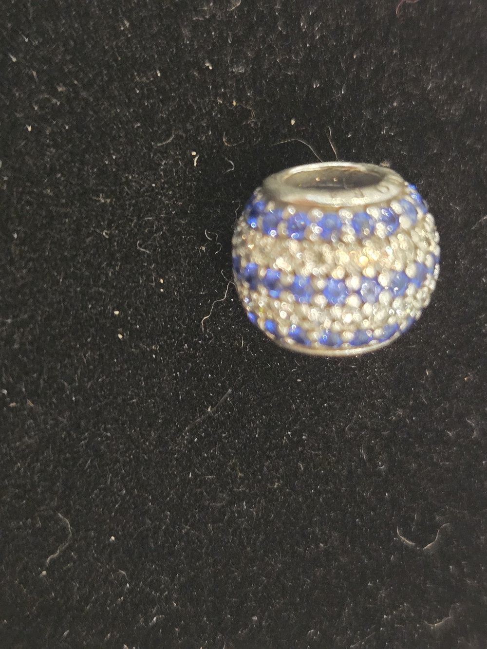 Pandora Sterling Silver Striped Sapphire Blue & Clear Pavé Ball Charm